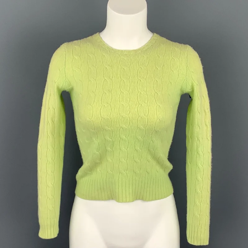 RALPH LAUREN Black Label Size S Chartreuse Knitted Cashmere Slim Fit Sweater Graphic Sweater Embroidered Appliqued RALPH LAUREN Black Label Size S Chartreuse Knitted Cashmere Slim Fit Sweater Graphic Sweater Embroidered Appliqued
