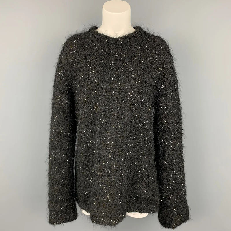 COMME des GARCONS Size L Black Wool / Polyester Gold Sweater Handmade Hand-knitted Hand-woven COMME des GARCONS Size L Black Wool / Polyester Gold Sweater Handmade Hand-knitted Hand-woven