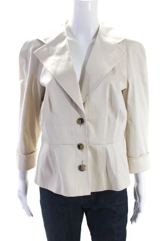 Escada Womens Button Down Belted Jacket Beige Cotton Trench Coat Raincoat Waterproof Jacket Escada Womens Button Down Belted Jacket Beige Cotton Trench Coat Raincoat Waterproof Jacket
