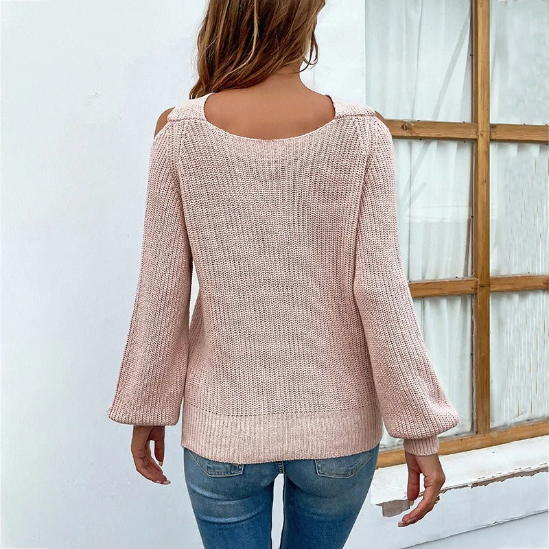 Hairy Rain Cross Neck Lantern Sleeve Knit Shirt Autumn and Winter New Type Solid Color Shoulderless Sweater Notch Collar Peter Pan Collar Cowl Neck Hairy Rain Cross Neck Lantern Sleeve Knit Shirt Autumn and Winter New Type Solid Color Shoulderless Sweater Notch Collar Peter Pan Collar Cowl Neck