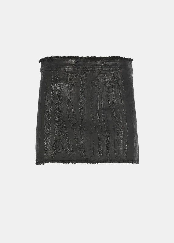 Black Coated Denim Mini Skirt wool skirt warm