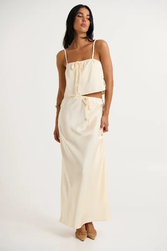 Morgan Satin Skirt Cream corduroy skirt textured