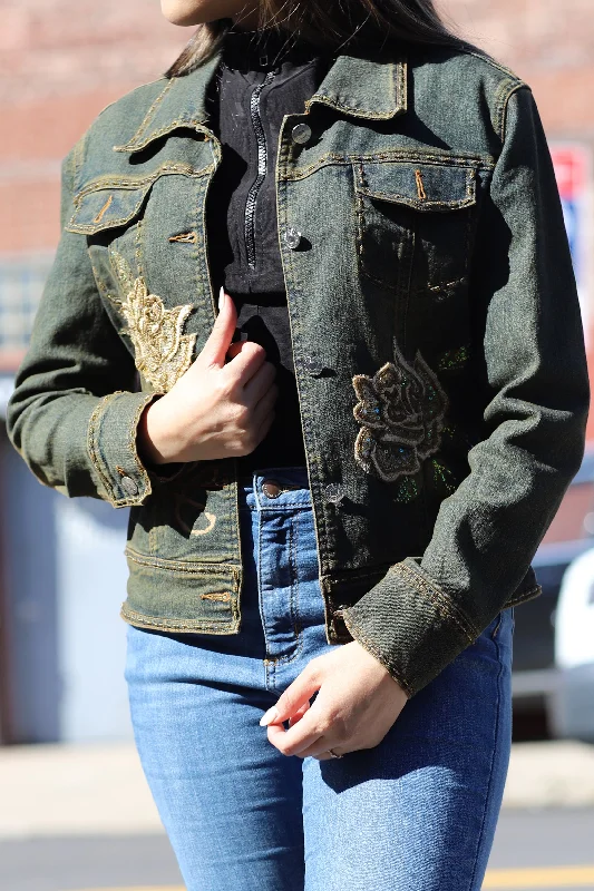 Vintage Embroidered Denim Jacket - Natural Herringbone Jacket Checkered Jacket Solid Jacket Vintage Embroidered Denim Jacket - Natural Herringbone Jacket Checkered Jacket Solid Jacket