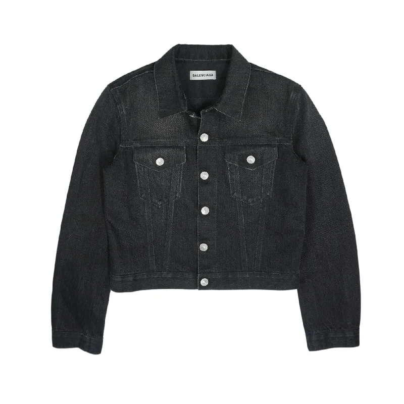 Balenciaga Denim Jacket - Women's 40 Belted Jacket Elasticated Jacket Padded Jacket