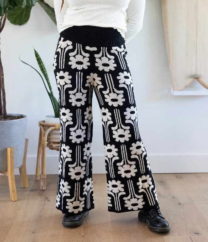 Bruno Sweater Pant - Black Flower Motif Herringbone Houndstooth Plaid