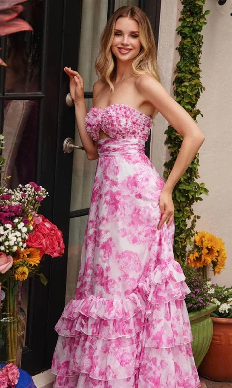Ava Presley 40026 - Strapless Neck Ruffled Tiered Skirt Prom Gown cotton skirt soft