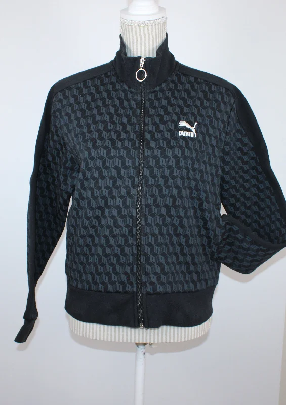 PUMA SHORT FITTED SWEATER MEDIUM PRE-LOVED Ribbed Striped Patterned
