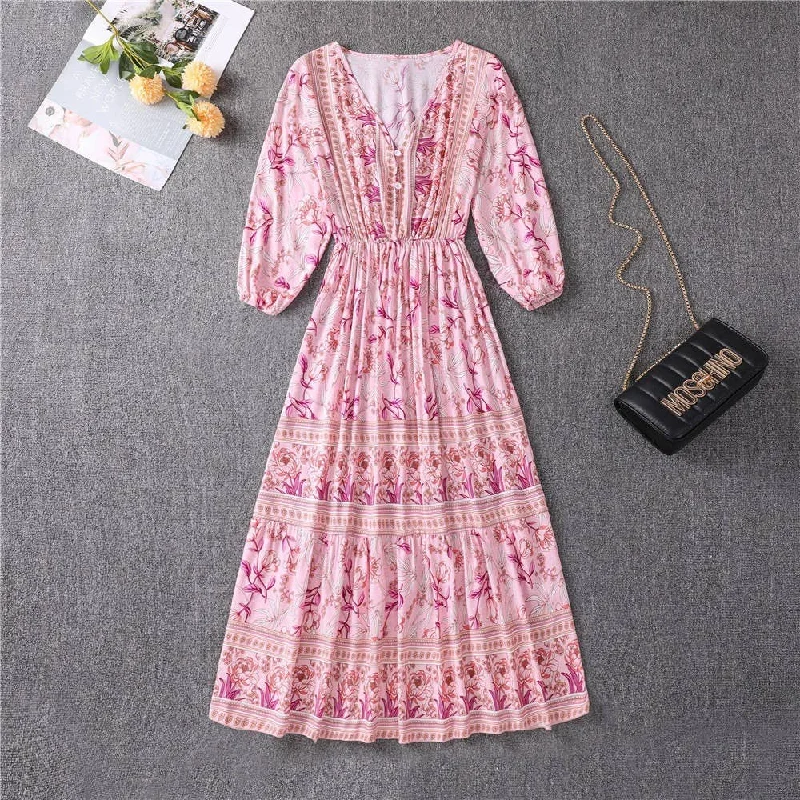 BOHO SILK HIGH-WAISTED LONG A-LINE SKIRT_CWDMD2399 lace skirt delicate