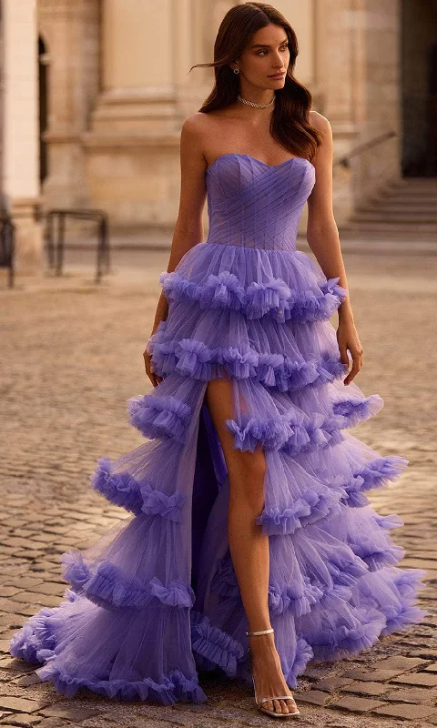 La Femme 32721 - Tiered Skirt Strapless Tulle Ballgown chiffon skirt airy