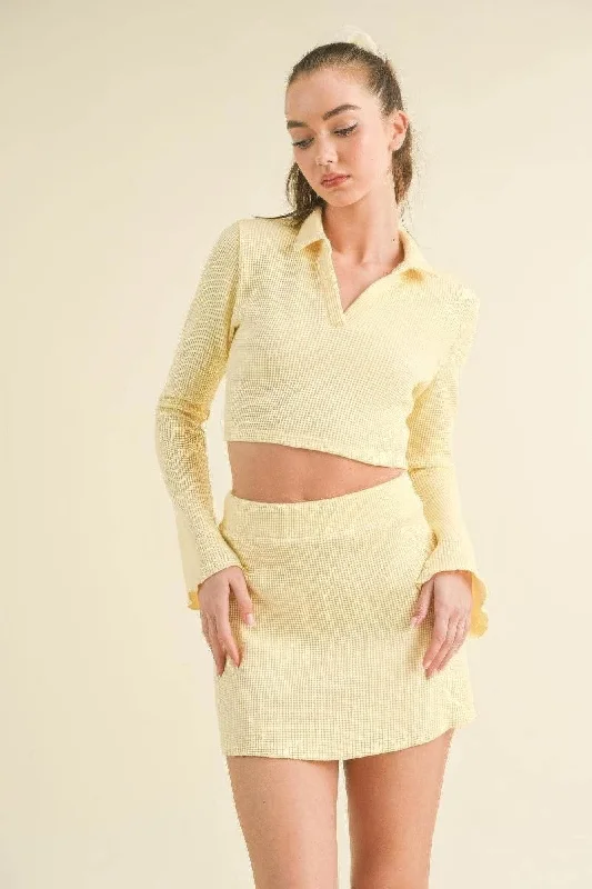 Waffle Knit Bell Sleeve Top And Skirt Set cashmere skirt soft