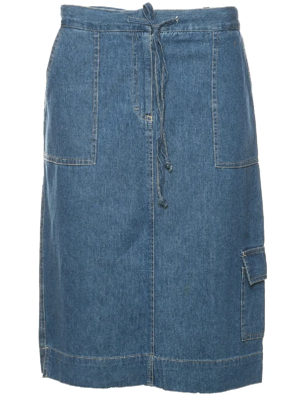 Medium Wash Denim Midi Skirt - L lace skirt intricate