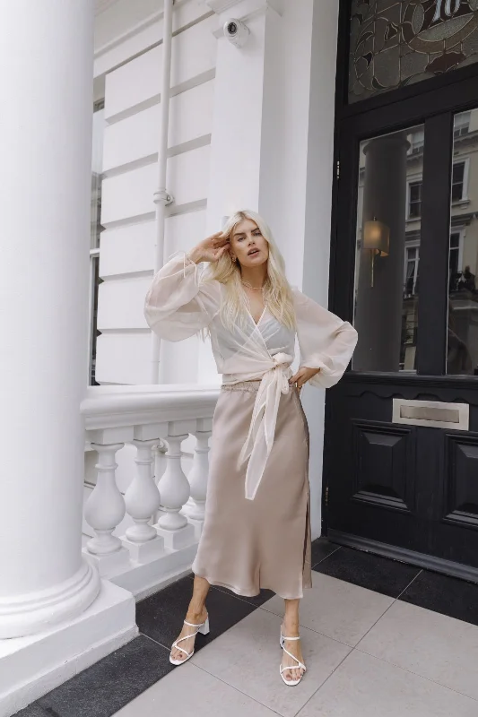 "The Orla" - Satin Midi Skirt (Gold) silk skirt luxurious