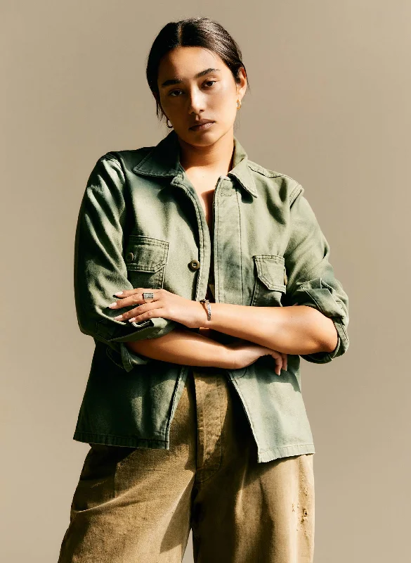 military shirt jacket in fatigue green Knit Fabric Woven Fabric Fleece Fabric