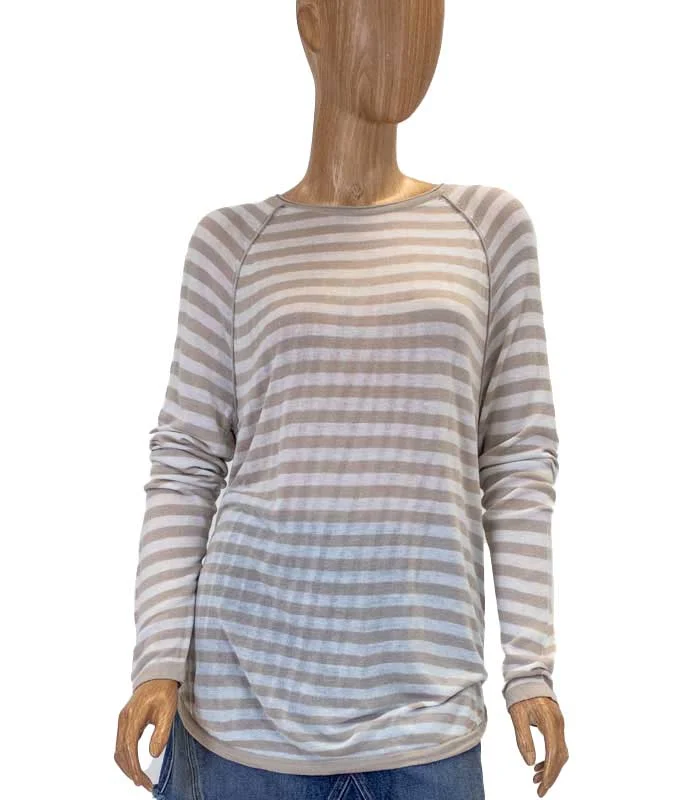 Striped Long Sleeve Sweater Iron Safe Non-Iron Wrinkle Free