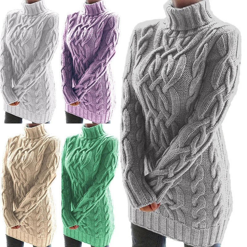 Women's Sweater Dress Autumn Winter Thick Double Lapels Long Sweater Thin Thick Dense Women's Sweater Dress Autumn Winter Thick Double Lapels Long Sweater Thin Thick Dense