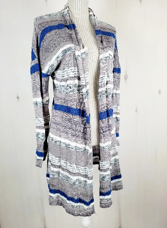 CLEO BLUE & GREY THIN SWEATER LADIES MEDIUM PRE-LOVED Glossy Satin Silk