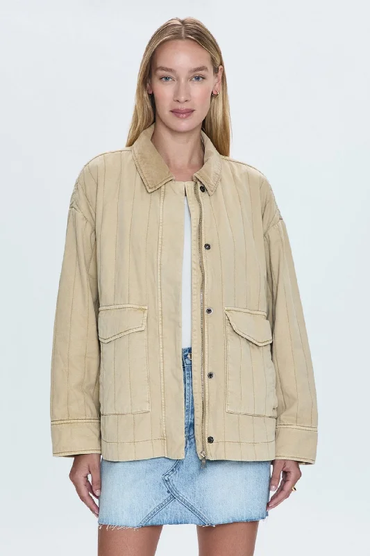 Cecile Quilted Jacket - Canoe Notch Collar Peter Pan Collar Cowl Neck