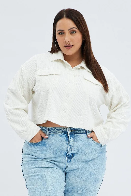 White Crop Jacket Corduroy Button Front Cotton Jacket Linen Jacket Terry Jacket