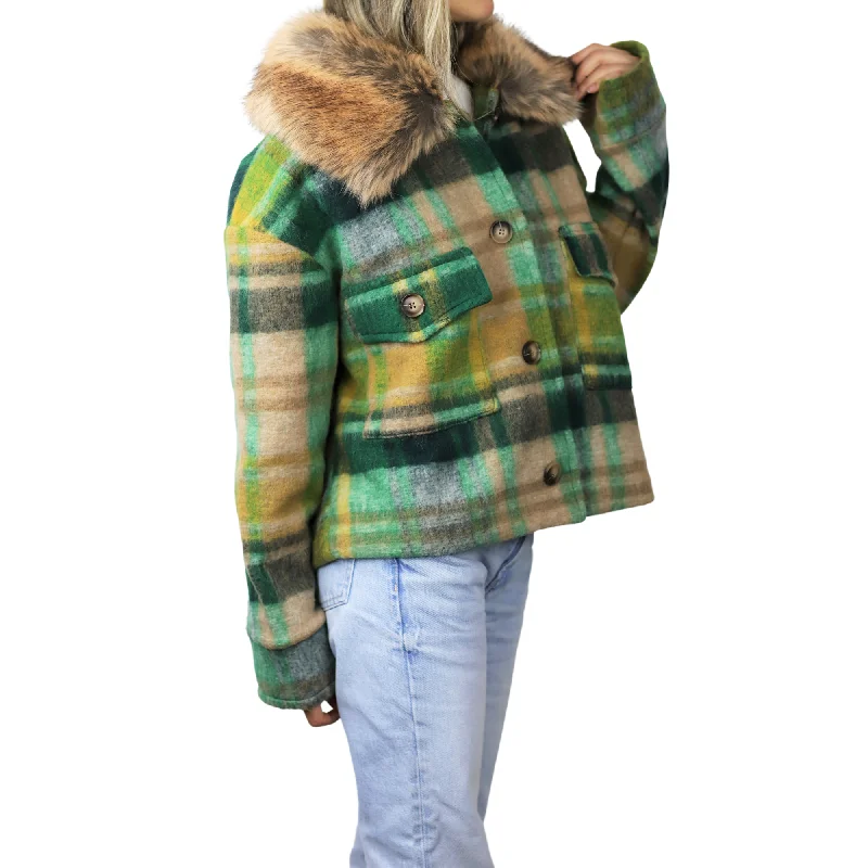 Plaid Cropped Jacket w/ Trim - Green Lace Jacket Ribbed Jacket Sequined Jacket