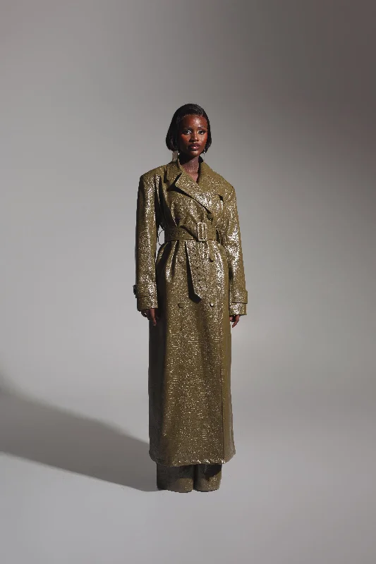 ONO Faux Leather Trench jacket in Olive Chenille Jacket Brocade Jacket Lace Jacket