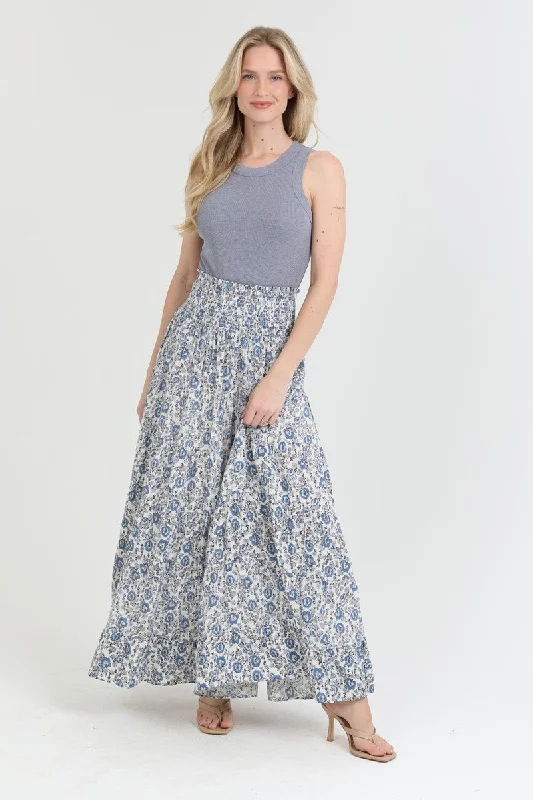 Angie Tiered A Line Maxi Skirt with Smocked Waist button skirt front