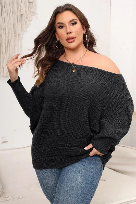 WOMEN PLUS SIZE LOOSE FIT OVERSIZED KNIT SWEATER Solid Print Embellished