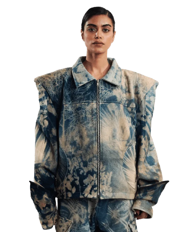"GRANDMAS GARDEN" CYANOTYPE JACKET Insulated Jacket Fitted Jacket Loose Jacket