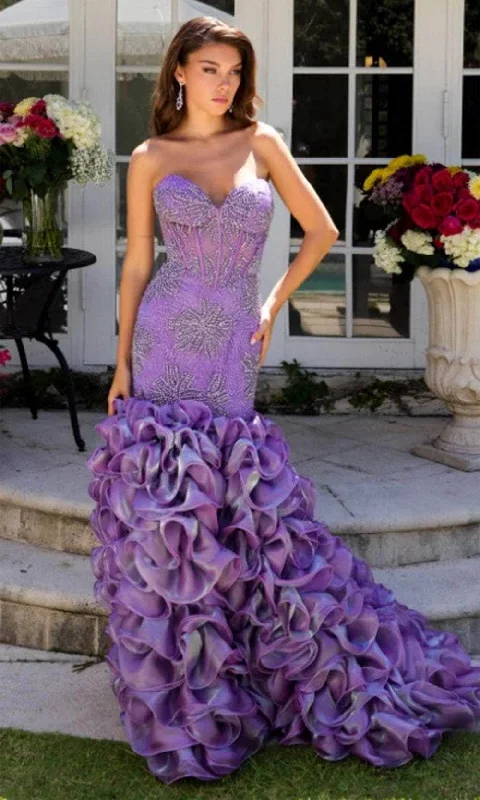 Ava Presley 39564 - Ruffled Skirt Beaded Sweetheart Prom Gown lightweight skirt design