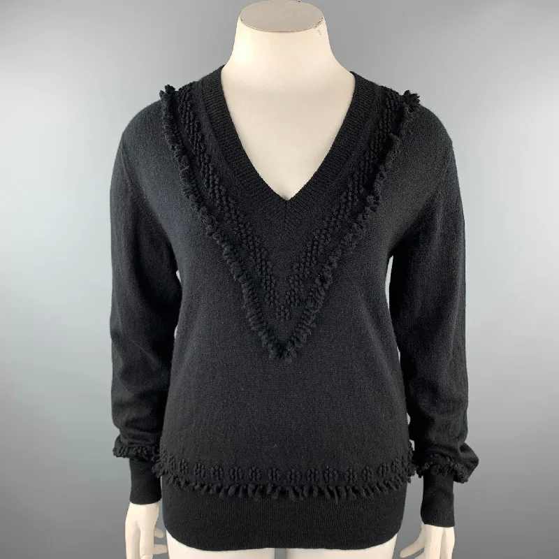 BARRIE Size XL Black Knitted Cashmere V-Neck Sweater Plaid Sweater Polka Dot Checkered BARRIE Size XL Black Knitted Cashmere V-Neck Sweater Plaid Sweater Polka Dot Checkered