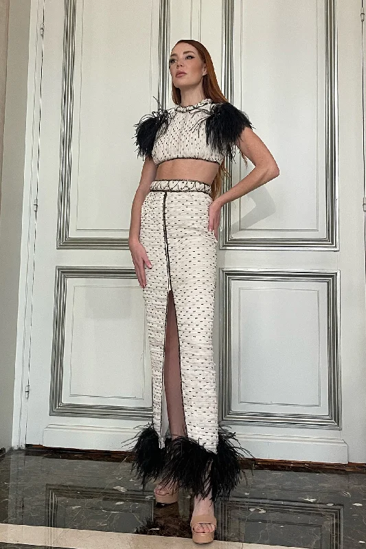 Feathered cropped top with skirt linen skirt relaxed
