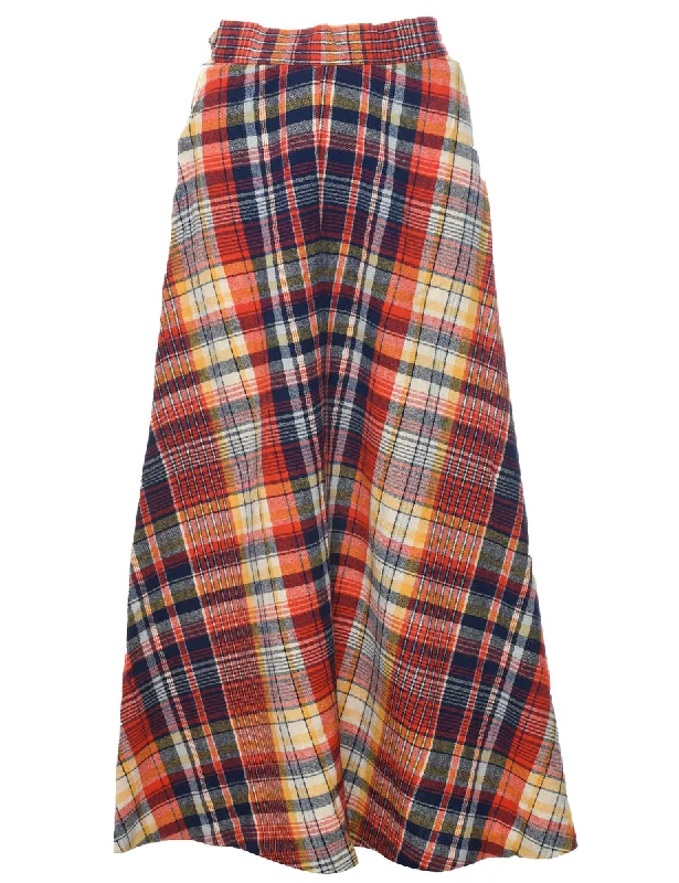 Checked Midi Skirt - S patchwork skirt art