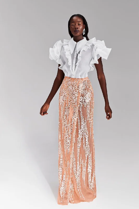Organza top with fully embellished skirt denim skirt stylish