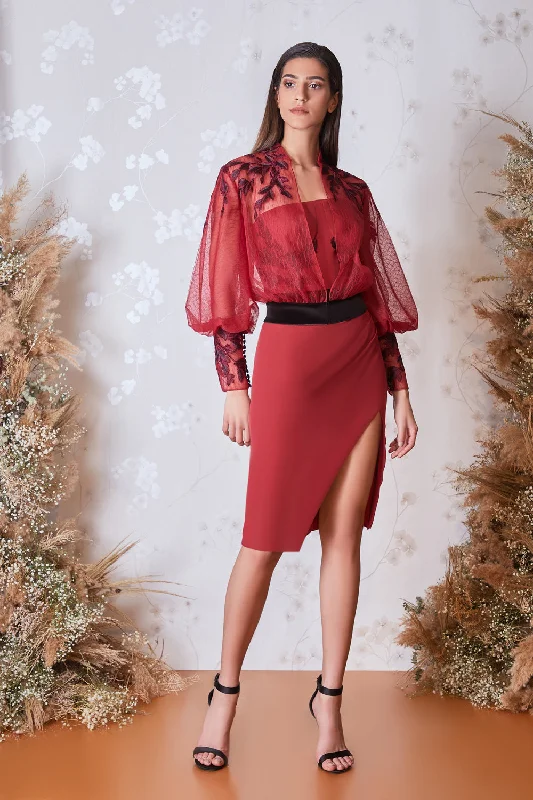 Semi transparent bolero with top and skirt patchwork skirt art