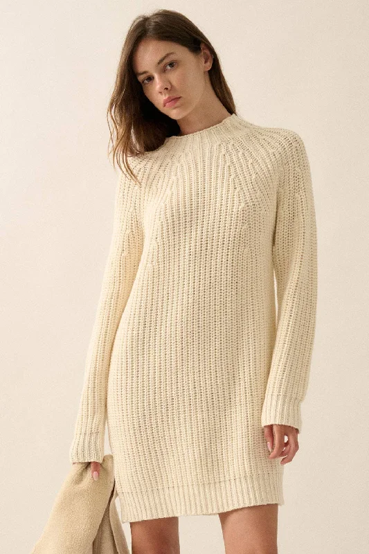 Shelby Sweater Dress in Cream Spandex Blend Rayon Blend Denim Blend