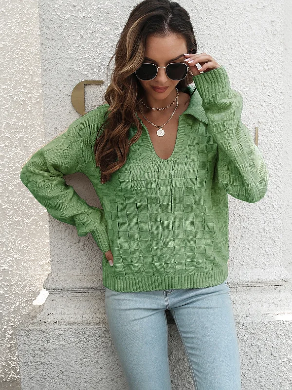 Johnny Collar Dropped Shoulder Sweater Chenille Blend Fleece Blend Nylon Blend