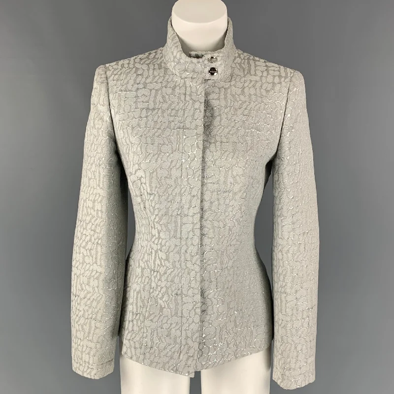 Vintage SALVATORE FERRAGAMO Size 8 Grey & Silver Rayon Blend Jacket Faux Fur Jacket Real Fur Jacket Shearling Jacket