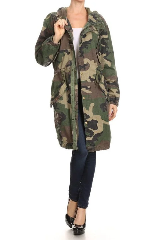 THE MYSTYLEMODE CAMO CUSTOM HOODED OVERSIZED JACKET Ribbed Jacket Pleated Jacket Ruffled Jacket