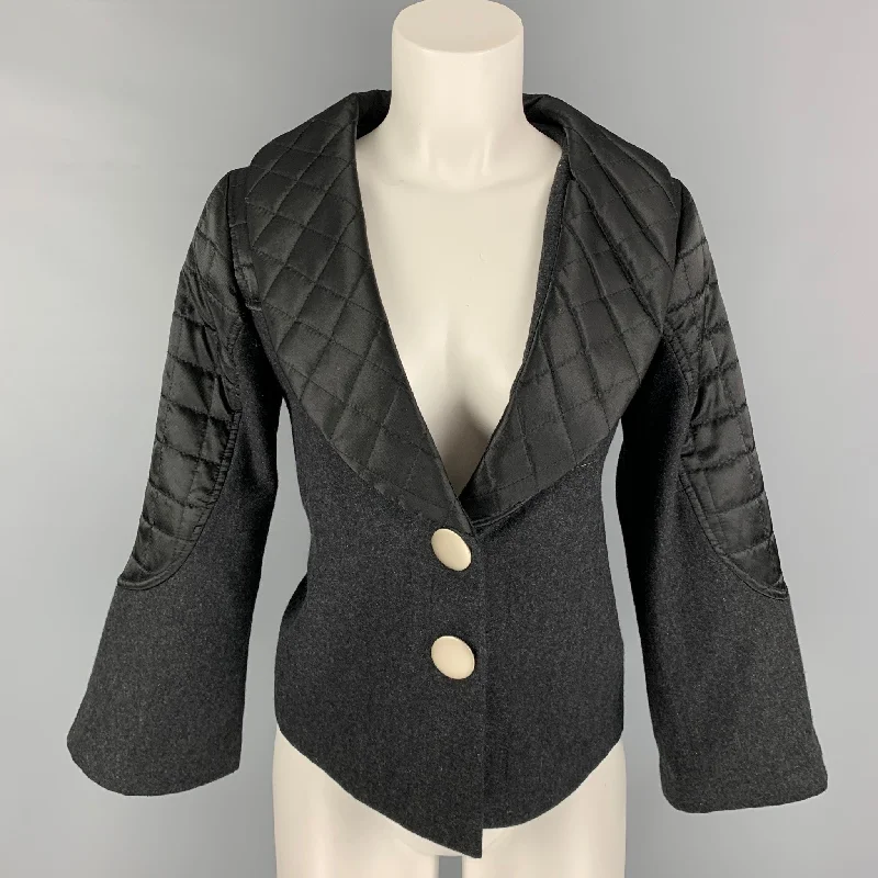 MARC by MARC JACOBS Size 2 Grey Wool Black Quilted Jacket A-Line Jacket Boat Neck Shawl Collar MARC by MARC JACOBS Size 2 Grey Wool Black Quilted Jacket A-Line Jacket Boat Neck Shawl Collar
