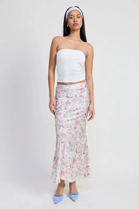 Bias Floral Maxi Skirt denim skirt casual