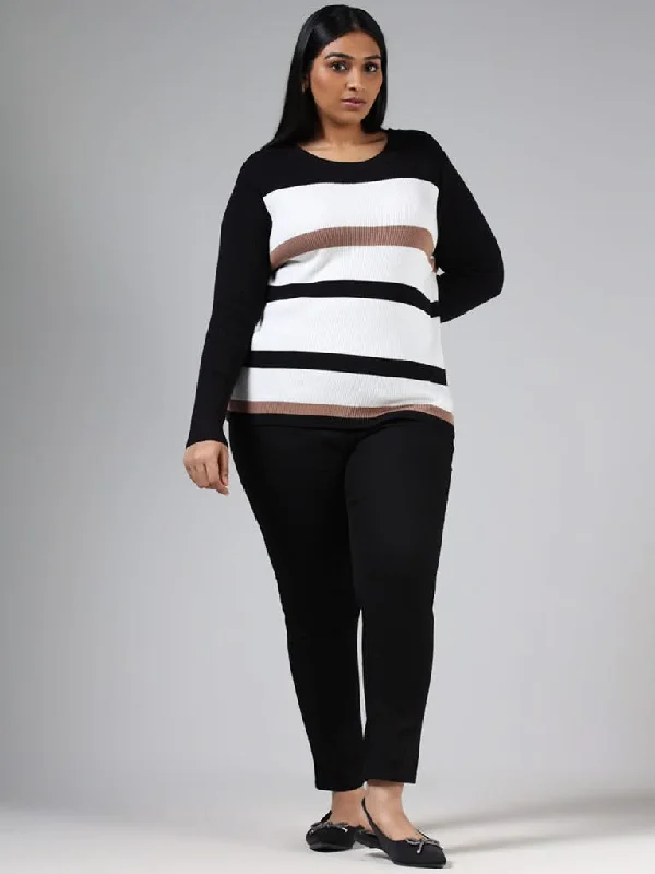 Gia Black & White Striped Sweater Stylish Fashionable Trendy