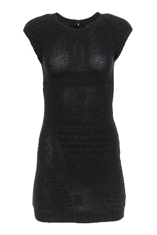 Theory - Dark Brown Cap Sleeve Cotton & Wool Blend Sweater Dress Sz P Boxy Sweater Fitted Sweater A-Line Theory - Dark Brown Cap Sleeve Cotton & Wool Blend Sweater Dress Sz P Boxy Sweater Fitted Sweater A-Line