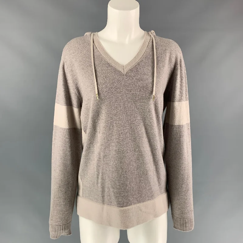 FALCONERI Size M Taupe & Beige Color Block Cashmere Sweater Transparent Opaque Sheer FALCONERI Size M Taupe & Beige Color Block Cashmere Sweater Transparent Opaque Sheer