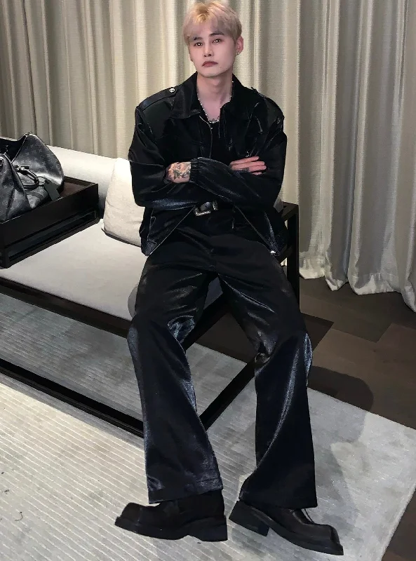 Juan Solid Color Silver Reflective Zip Up Long Sleeve Jacket High Waist Straight Leg Pants Matching Set Denim Jacket Leather Jacket Suede Jacket Juan Solid Color Silver Reflective Zip Up Long Sleeve Jacket High Waist Straight Leg Pants Matching Set Denim Jacket Leather Jacket Suede Jacket
