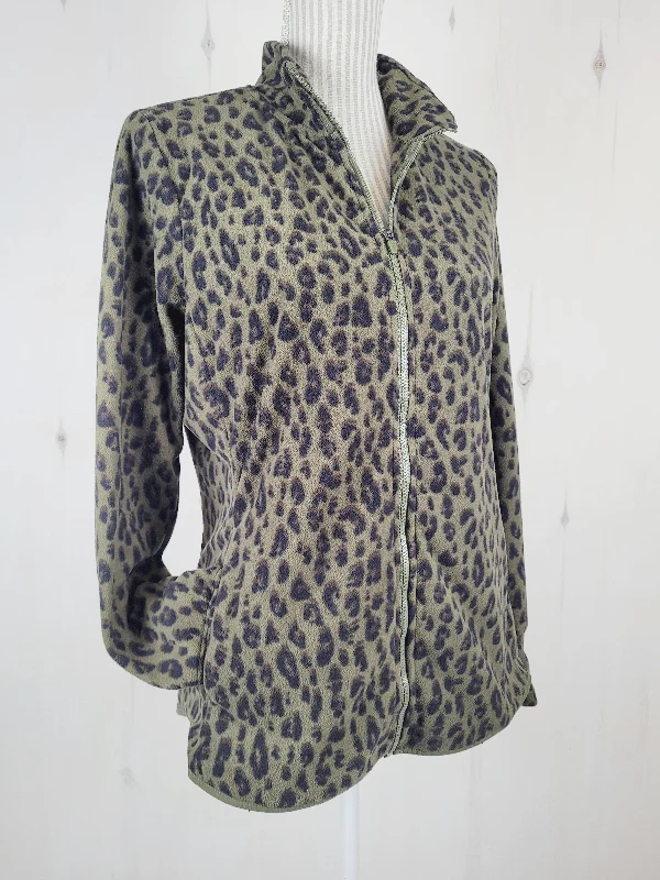 OLD NAVY ACTIVE LEOPARD PRINT FLEECE ZIP SWEATER LADIES MEDIUM PRE-LOVED Mesh Sweater Canvas Denim OLD NAVY ACTIVE LEOPARD PRINT FLEECE ZIP SWEATER LADIES MEDIUM PRE-LOVED Mesh Sweater Canvas Denim