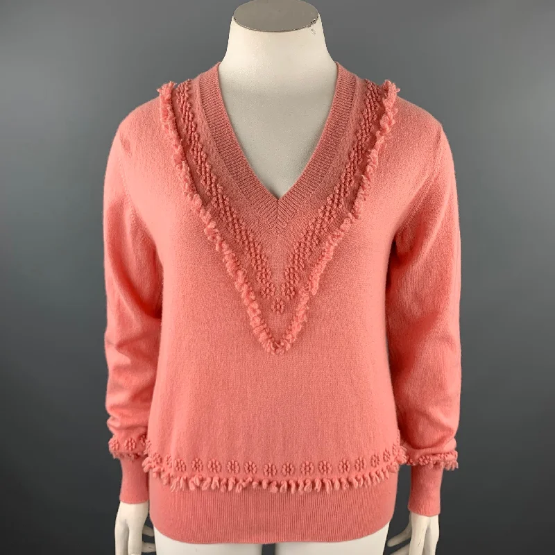 BARRIE Size XL Salmon Pink Knitted Cashmere Sweater Slim Fit Regular Fit Oversized