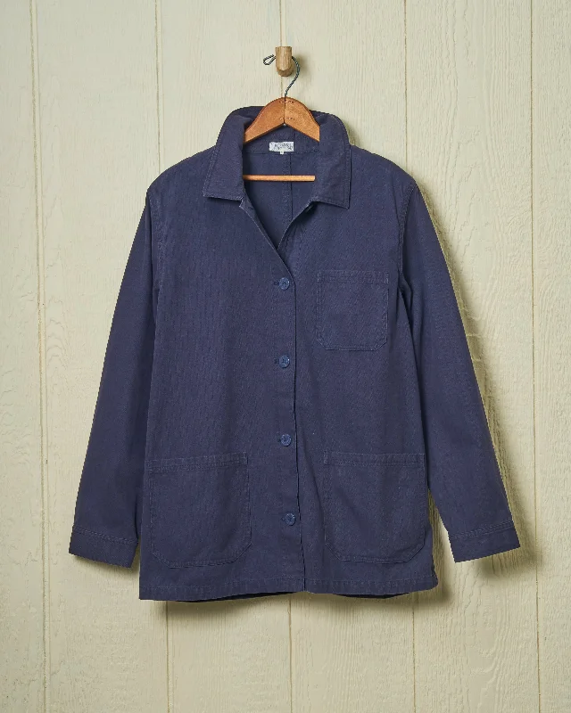 Women's French Workman’s Jacket in Navy Herringbone Hooded Jacket Caped Jacket Shawl Collar Jacket Women's French Workman’s Jacket in Navy Herringbone Hooded Jacket Caped Jacket Shawl Collar Jacket