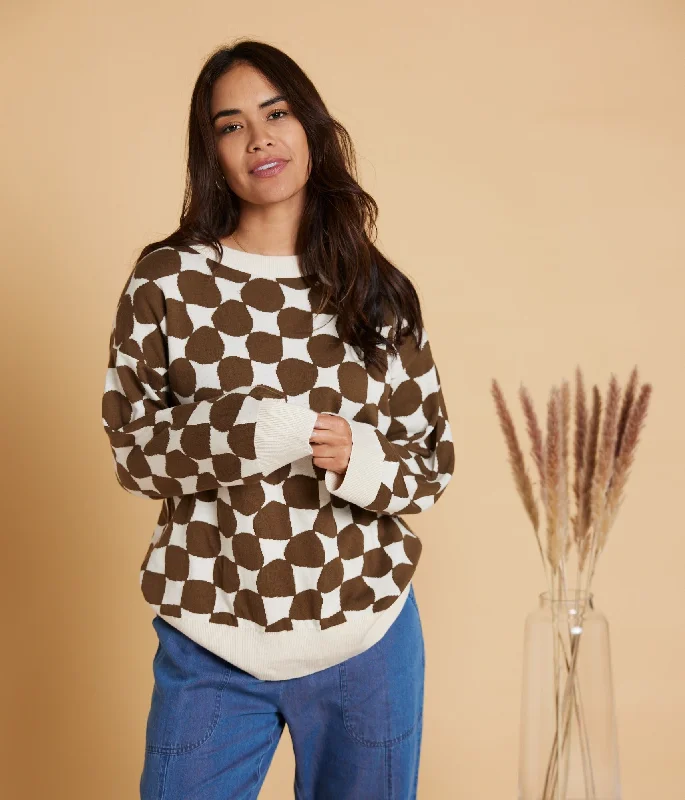 Felix Sweater - Taupe/Teak Boat Neck Shawl Collar Notched Collar
