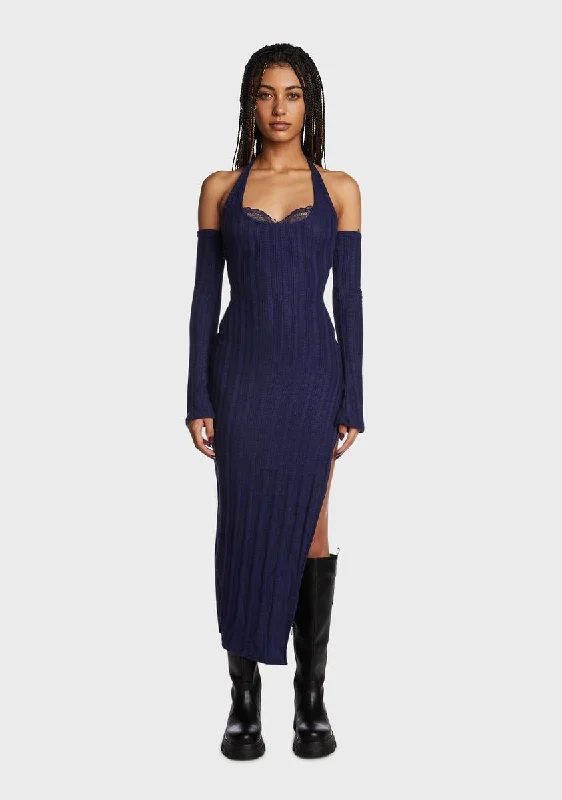 Navy Spotted Tonight Sweater Dress Sweater Knitwear Pullover