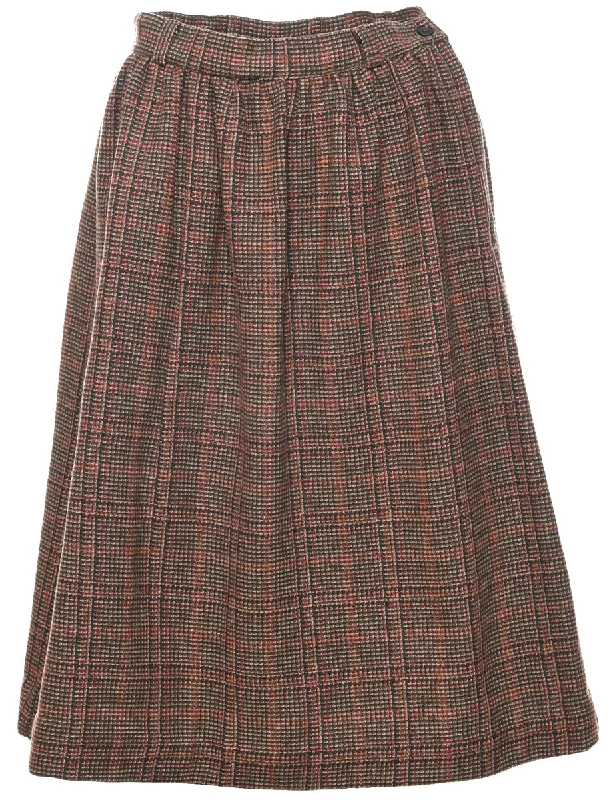 Checked Pattern Midi Skirt - M linen skirt breathable