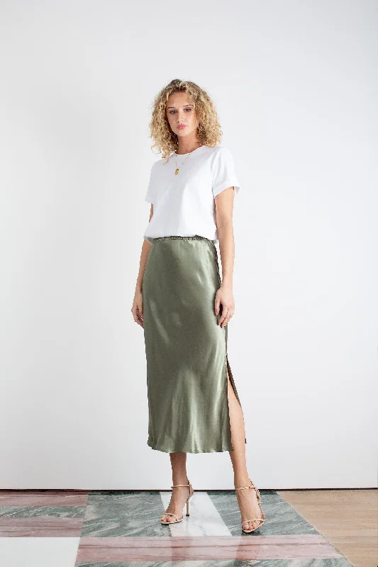 "The Orla" - Satin Midi Skirt (Pistachio) athletic skirt fit